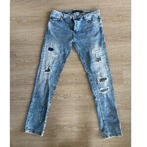 Denim & Co. Blue Washed Ripped Distressed Denim Skinny Jeans Men's Size W34/L32